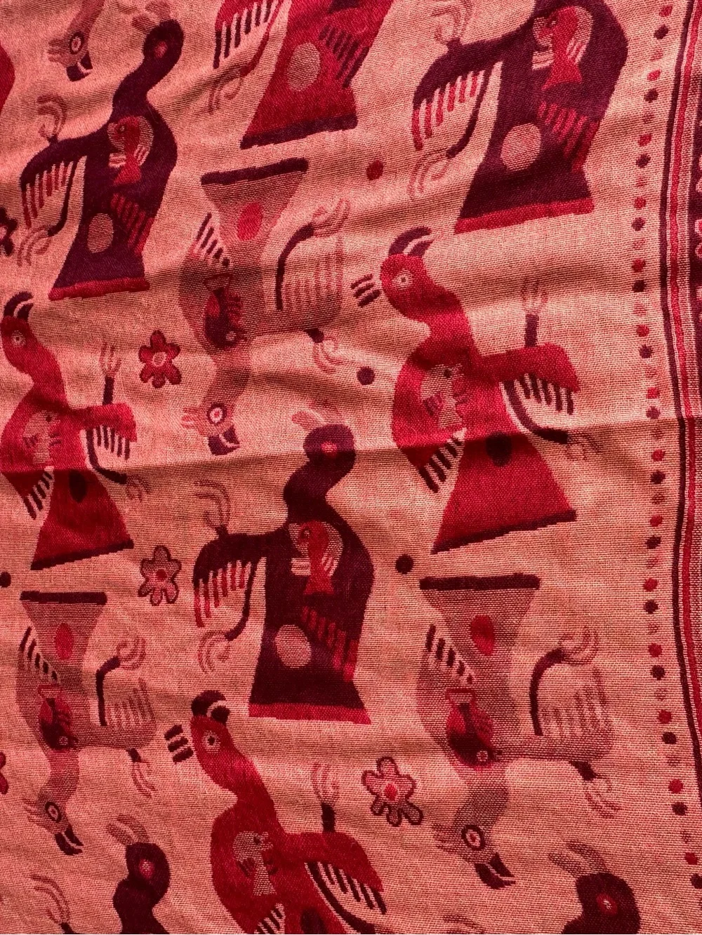 Kuna Millennium collection shawl scarf silk alpaca Nazca culture cherry red pink